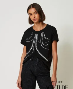 T-Shirt Mit Stickereien Und Perlen