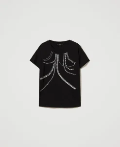 T-Shirt Mit Stickereien Und Perlen