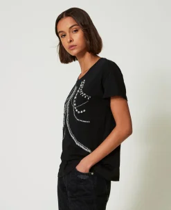 T-Shirt Mit Stickereien Und Perlen