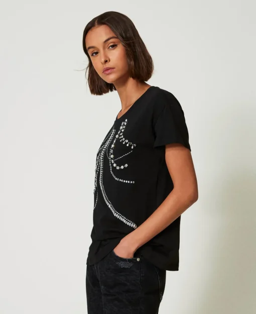 T-Shirt Mit Stickereien Und Perlen