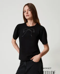 T-Shirt Mit Stickschleife