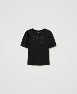 T-Shirt Mit Stickschleife