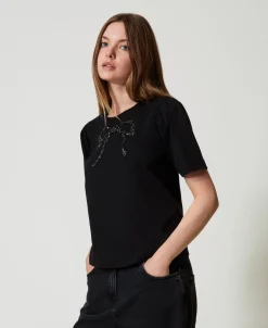 T-Shirt Mit Stickschleife