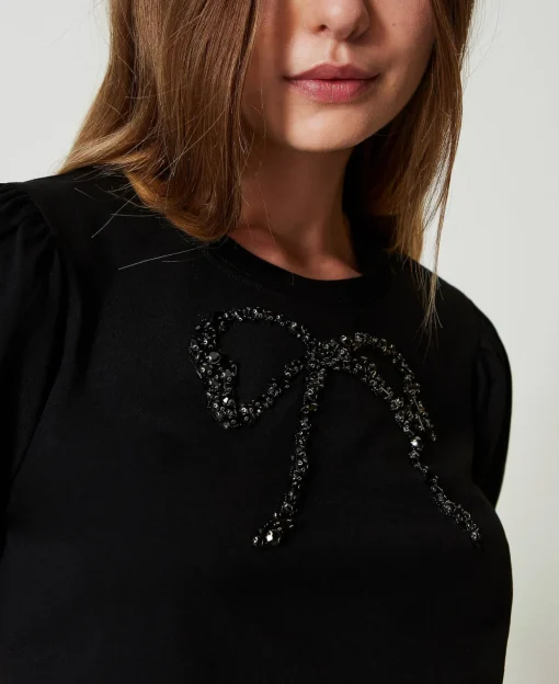 T-Shirt Mit Stickschleife