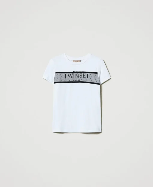 T-Shirt Mit Tüllvolant Und Aufgesticktem Logo