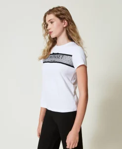 T-Shirt Mit Tüllvolant Und Aufgesticktem Logo