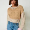 Von Hand Bestickter Color-Block-Pullover