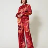 Wide-Leg-Hose Aus Satin Mit Blumendessin