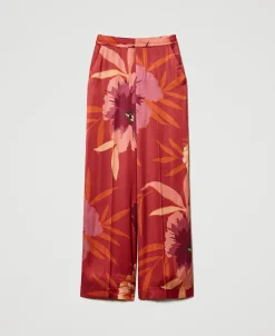 Wide-Leg-Hose Aus Satin Mit Blumendessin
