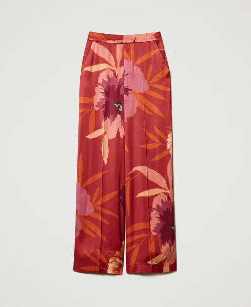 Wide-Leg-Hose Aus Satin Mit Blumendessin