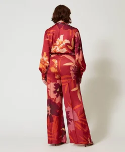 Wide-Leg-Hose Aus Satin Mit Blumendessin