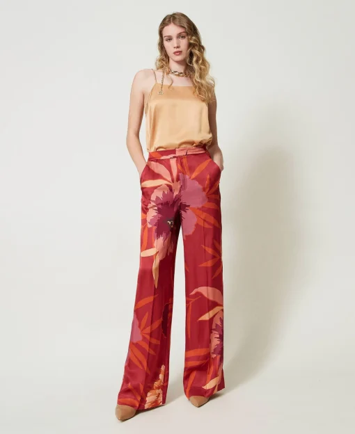 Wide-Leg-Hose Aus Satin Mit Blumendessin