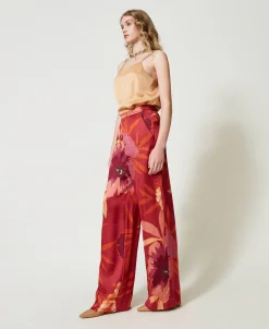 Wide-Leg-Hose Aus Satin Mit Blumendessin