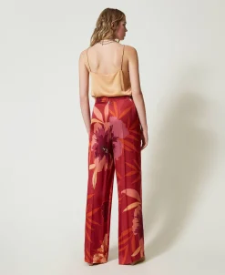 Wide-Leg-Hose Aus Satin Mit Blumendessin