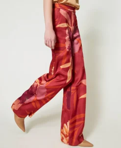 Wide-Leg-Hose Aus Satin Mit Blumendessin