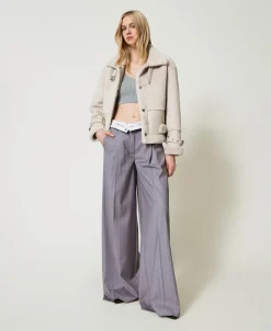 Wide-Leg-Hose Mit Nadelstreifen Und Umschlag