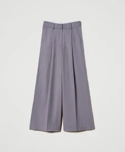 Wide-Leg-Hose Mit Nadelstreifen Und Umschlag