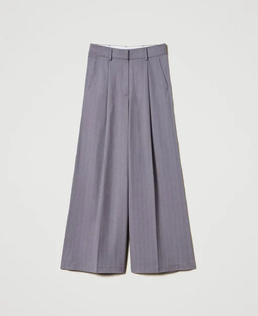 Wide-Leg-Hose Mit Nadelstreifen Und Umschlag