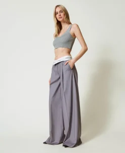 Wide-Leg-Hose Mit Nadelstreifen Und Umschlag