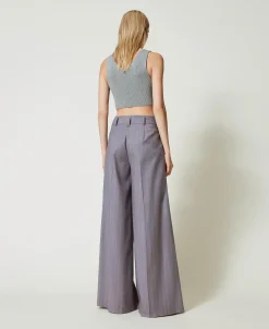 Wide-Leg-Hose Mit Nadelstreifen Und Umschlag