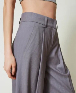 Wide-Leg-Hose Mit Nadelstreifen Und Umschlag