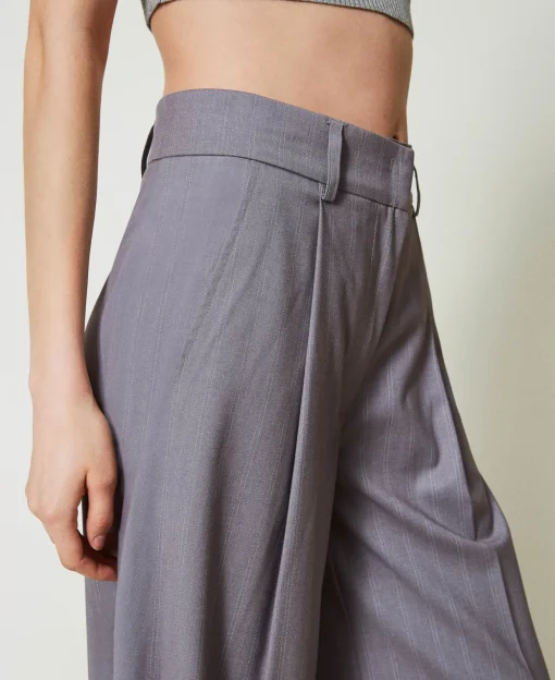 Wide-Leg-Hose Mit Nadelstreifen Und Umschlag