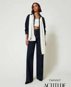 Wide-Leg-Jeans Mit Alloverstrass