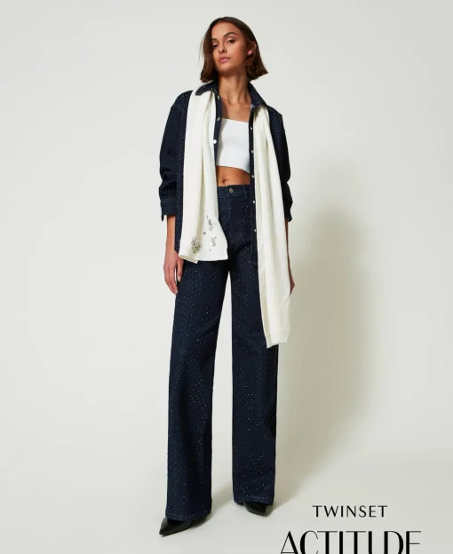 Wide-Leg-Jeans Mit Alloverstrass