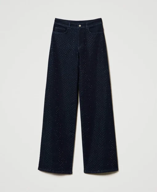 Wide-Leg-Jeans Mit Alloverstrass