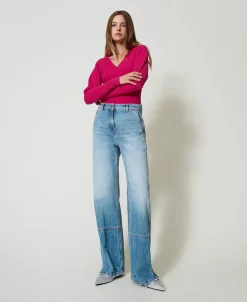 Wide-Leg-Jeans Mit Teilungsnähten