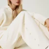 Wide-Leg-Strickhose Mit Perlen