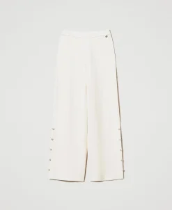 Wide-Leg-Strickhose Mit Perlen