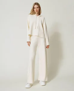Wide-Leg-Strickhose Mit Perlen