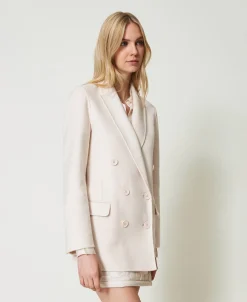 Zweireihige Jacke Aus Zweilagigem Wollmischtuch