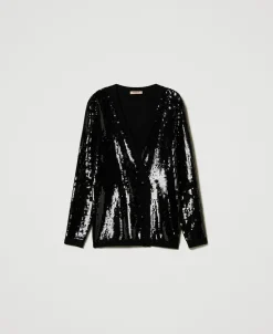 Zweireihiger Cardigan Mit Alloverpailletten